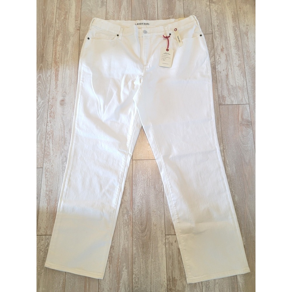Lands End 20W‎ Women's High Rise Straight Leg Jeans White Stain Repel NWT